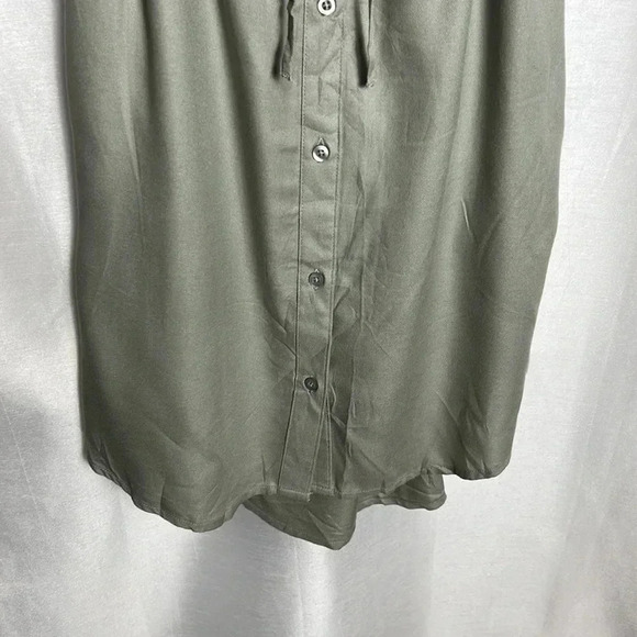JAPNA green button down midi dress with self tie . Rolled  sleeve safari look - Picture 5 of 12